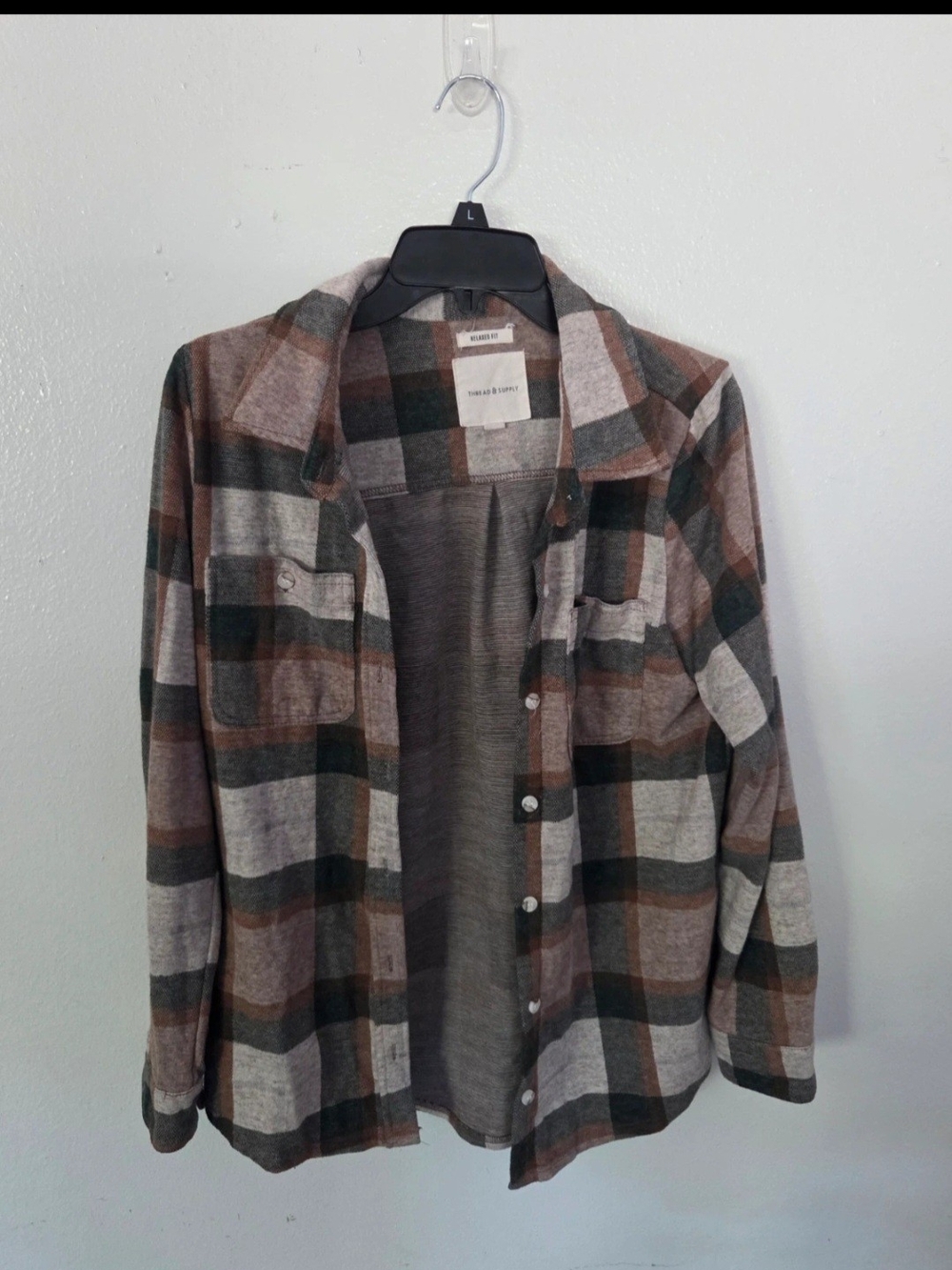 Thread & Supply Plaid Flannel in Brown, Green and Gray- WOMEN'S MEDIUM